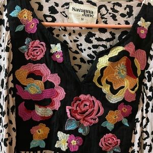 Animal print blouse with floral embroidery 3xl